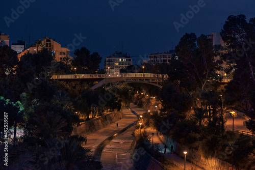 Panorama of the vinalopo river in the city of elche at night photo