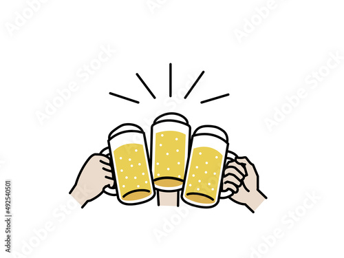 乾杯する　手　ビールジョッキを持つ手　ボディーパーツ　忘年会　打ち上げ