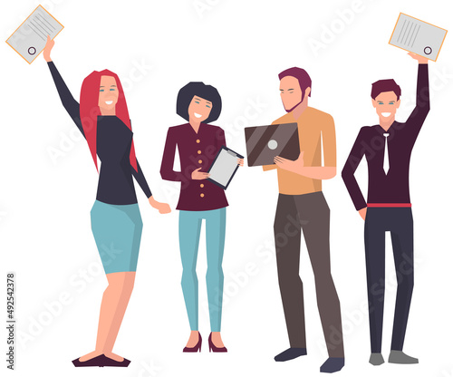 Businesspeople have project strategy planning meeting. Teamwork with business plan, creating new creative project. Meeting to discuss starting business. Colleagues discussing work in entrepreneurship