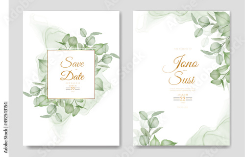 Watercolor eucalyptus wedding invitation card photo