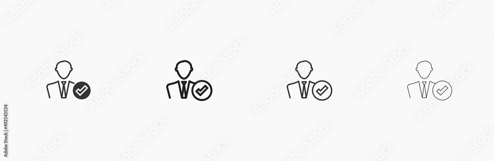 Man with tick symbol linear vector icon Man with tick symbol linear vector icon