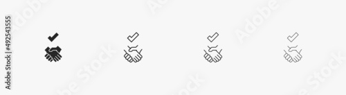 Handshake with a tick icon. Good deal vector symbol