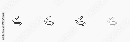 Hand icon with tick mark vector symbol