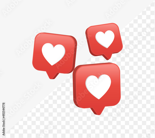 3d like love icon in modern glossy speech bubble for social media notifications icons - heart bubbles social network reactions	
