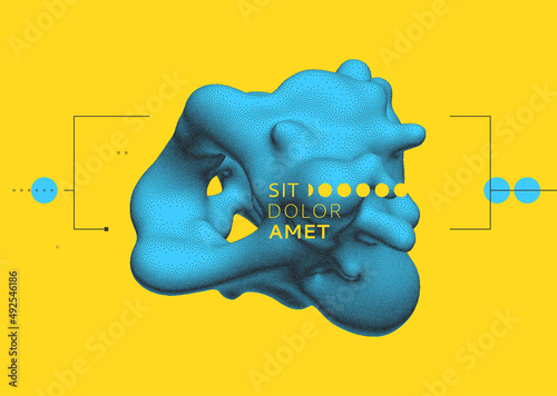 Abstract background with flowing liquid shape. 3D fluid graphic element. Composition in dotwork style. Vector illustration for for banner, flyer, poster, cover, brochure or presentation.