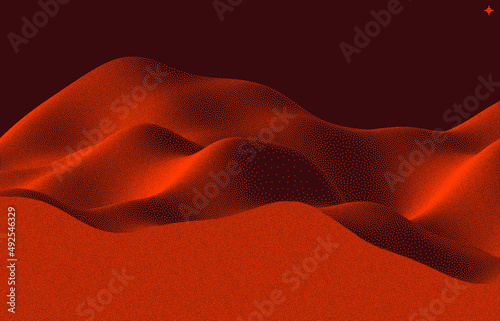 Landscape background with particles. Terrain. Pointillism. 3D vector illustration for brochure, magazine, poster, presentation, flyer or banner.