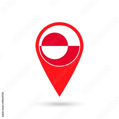 Map pointer with country Greenland. Greenland flag. Vector illustration.