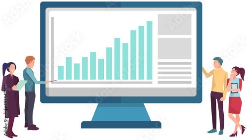 Analytics information and development statistics. Web CMS analysis measure, product testing technology, data analysis concept. Business team analyse digital marketing reports, diagram on monitor