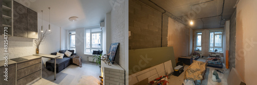 Foto Room with unfinished walls and a room after repair