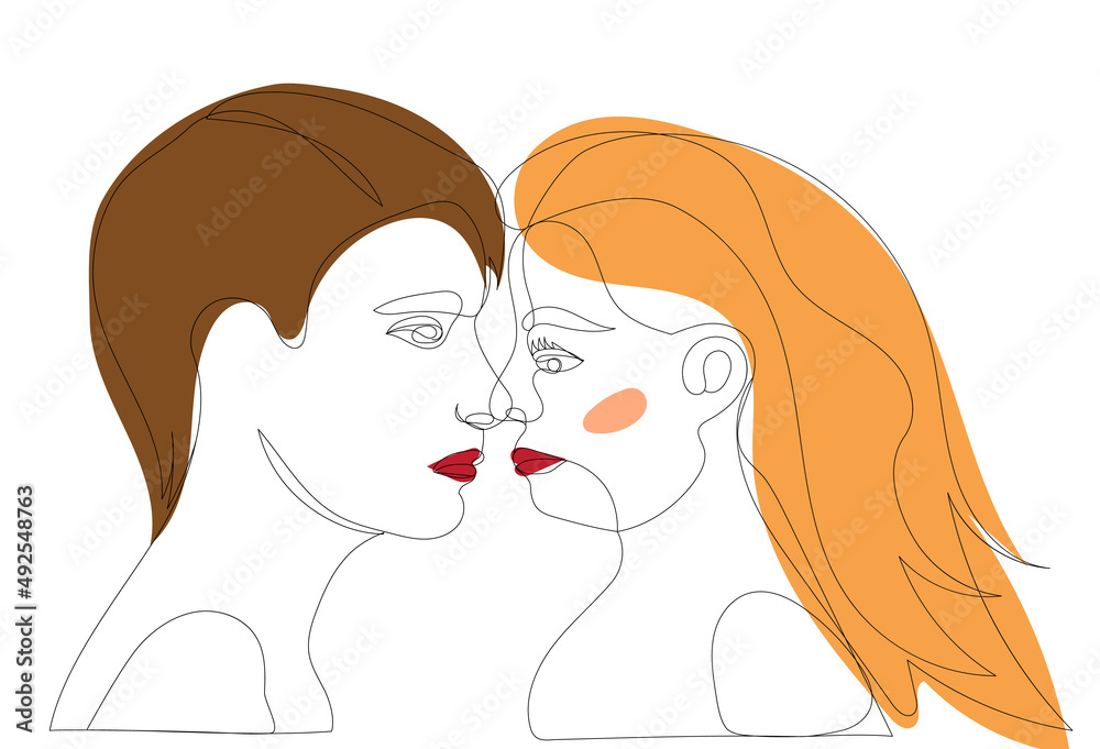 man and woman drawing in one continuous line, isolated man and woman drawing in one continuous line, isolated