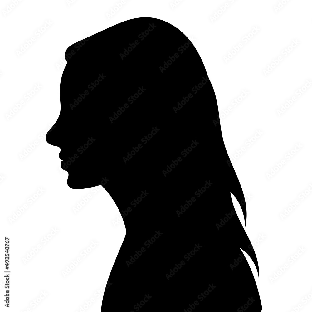 girl, woman in profile silhouette, isolated vector