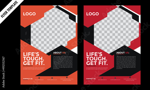 Fitness Flyer Template, Gym Flyer, Brochure Template, Fitness and Exercise Poster,  Geometric Flyer Layout, Fitness Center Or Other Sports Event, Fitness Flyer Design, Fitness Center Flyer, Poster.
