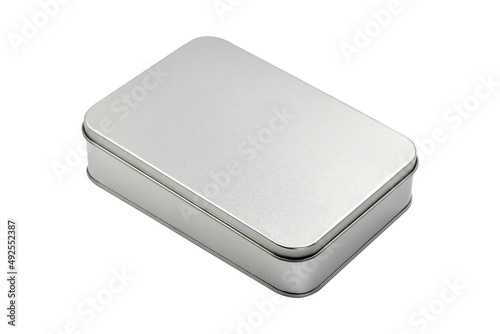 Empty silver metal box mock up clipping path, multipurpose box for storing appliance isolated on white background.