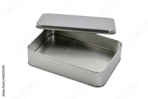 Empty silver metal box mock up clipping path, multipurpose box for storing appliance isolated on white background.