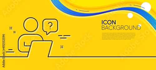 Online question line icon. Abstract yellow background. Ask help sign. Outsource support symbol. Minimal online question line icon. Wave banner concept. Vector