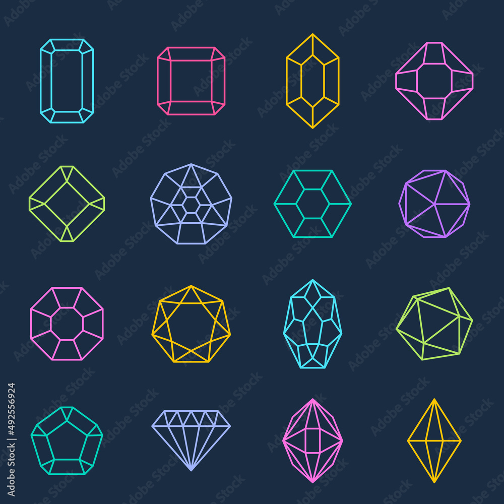Set of gems icons. Vector pictograms isolated. Trendy outline symbols. Can be used for mobile apps and website design. Set of gems icons. Vector pictograms isolated. Trendy outline symbols. Can be used for mobile apps and website design.