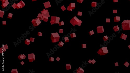 Black background with falling red cubes. Simple high definition animation with objects falling in a perfect, seamless loop. photo