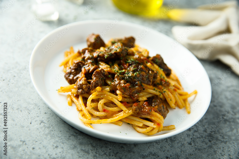 Homemade pasta with beef ragout