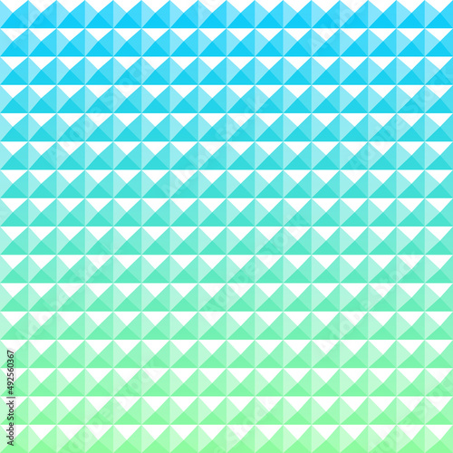 Blue, green, and white square pyramid 3d tiles. Abstract seamless pattern. 3d pyramid pattern background.