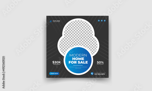 Modern Home Real estate home sale banner or social media post template, Editable vector photo