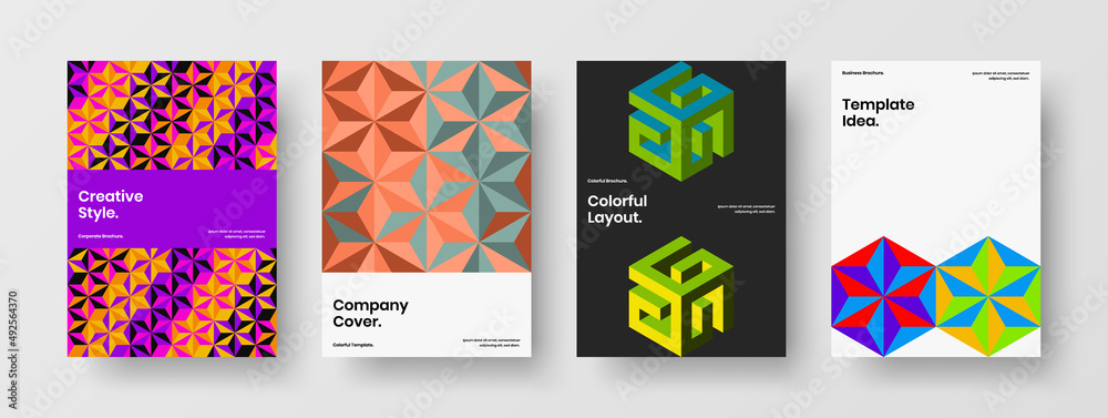 Isolated handbill A4 design vector template composition. Amazing geometric pattern poster layout set. Isolated handbill A4 design vector template composition. Amazing geometric pattern poster layout set.