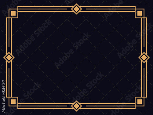 Art deco frame. Vintage linear border. Design a template for invitations, leaflets and greeting cards. Geometric golden frame. The style of the 1920s - 1930s. Vector illustration