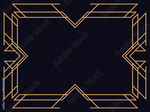 Art deco frame. Vintage linear border. Design a template for invitations, leaflets and greeting cards. Geometric golden frame. The style of the 1920s - 1930s. Vector illustration