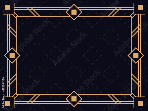 Art deco frame. Vintage linear border. Design a template for invitations, leaflets and greeting cards. Geometric golden frame. The style of the 1920s - 1930s. Vector illustration