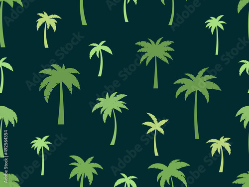 Green palm trees seamless pattern. Exotic summer tropical background. Palm trees design for printing on fabric, wrapping paper and banners. Vector illustration