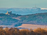 Slovak castle Cachtice and the top of the mountain Velka Javorina in the background