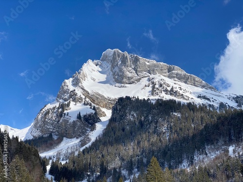 White blanket on alpine peak Wildhuser Schofberg (or Wildhuser Schafberg, 2373 m) in Alpstein mountain range and in Appenzell Alps massif, Unterwasser - Canton of St. Gallen, Switzerland (Schweiz) photo