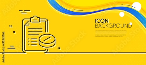 Medical prescription line icon. Abstract yellow background. Medicine pills sign. Pharmacy medication symbol. Minimal medical prescription line icon. Wave banner concept. Vector