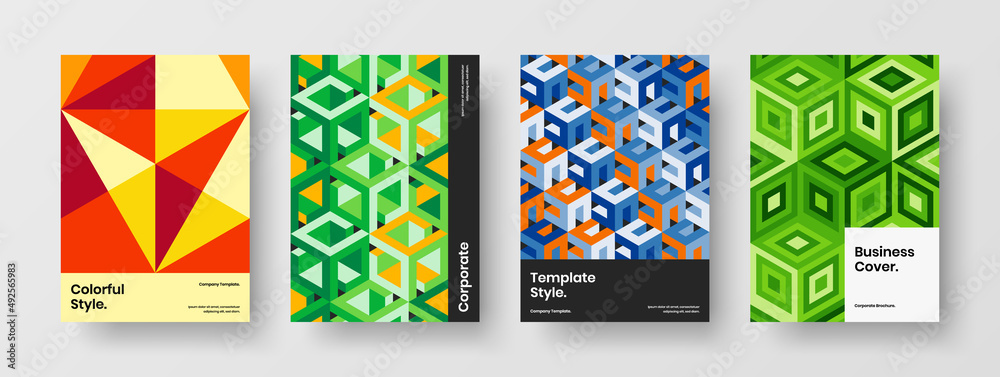 Vivid geometric shapes booklet concept composition. Minimalistic catalog cover A4 vector design layout set. Vivid geometric shapes booklet concept composition. Minimalistic catalog cover A4 vector design layout set.