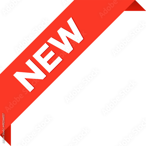 New red ribbon. Latest arrival promotion tag