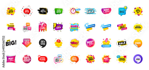 Discount offer tag banners. Price deal sale stickers. Black friday special offer tags. Sale bubble coupon. Promotion discount banner templates design. Promo offer sticker. Flash deal badges. Vector