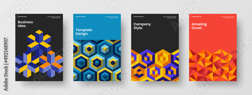 Premium company cover A4 vector design concept bundle. Trendy geometric pattern postcard layout composition.