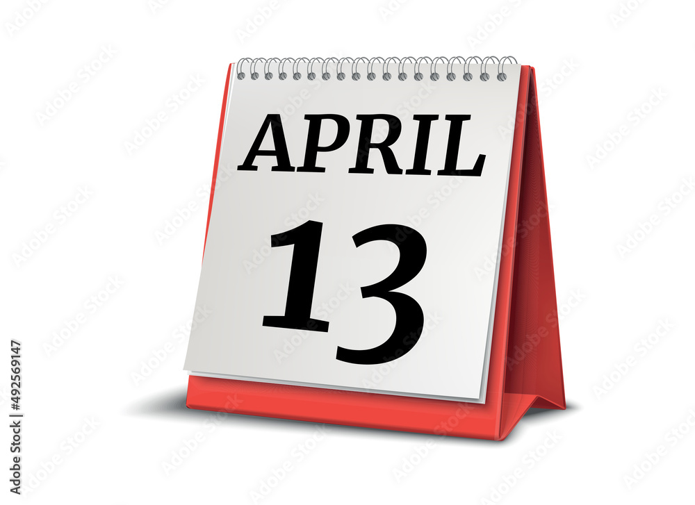 Calendar on white background. 13 April. 3D illustration. Calendar on white background. 13 April. 3D illustration.