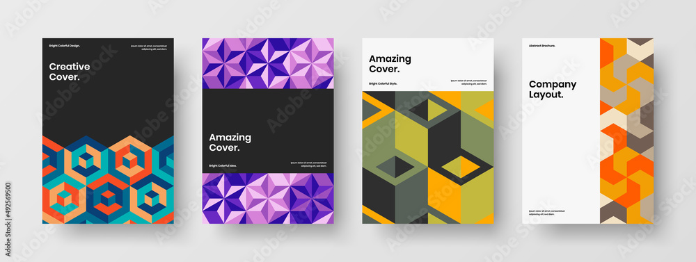 Fresh magazine cover A4 design vector template composition. Vivid mosaic shapes company identity illustration set. Fresh magazine cover A4 design vector template composition. Vivid mosaic shapes company identity illustration set.