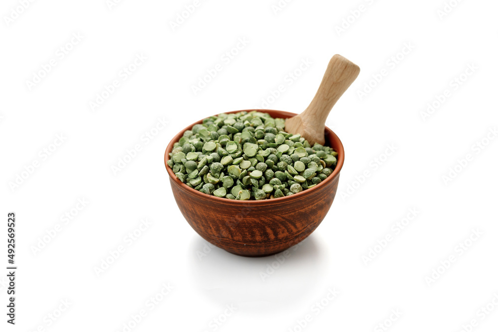 Green pea groats isolated on a white background. High quality photo Green pea groats isolated on a white background. High quality photo