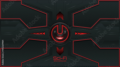 Red sci-fi futuristic background with circle offline 3d realistic logo