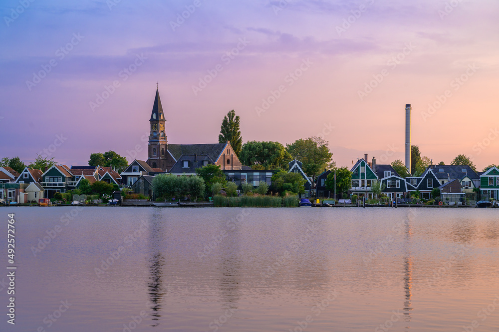 View of Zaandijk at sunset, Netherlands