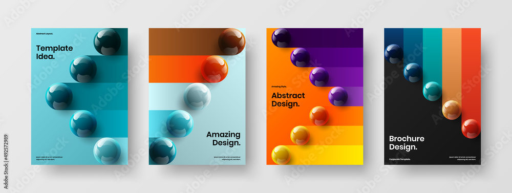 Isolated book cover vector design template bundle. Modern 3D spheres company brochure illustration collection.