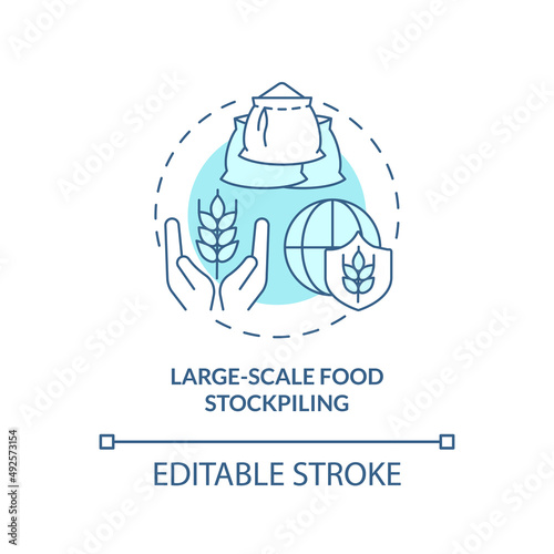 Large scale food stockpiling turquoise concept icon. Food security approaches abstract idea thin line illustration. Isolated outline drawing. Editable stroke. Arial, Myriad Pro-Bold fonts used