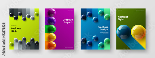 Multicolored realistic balls postcard illustration collection. Geometric front page A4 vector design concept composition.