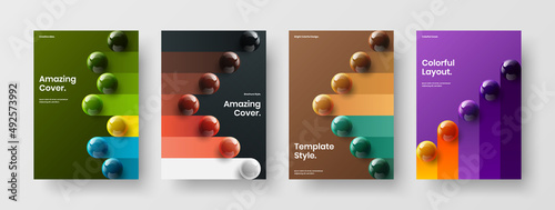 Trendy pamphlet vector design illustration set. Premium realistic spheres company cover template bundle.