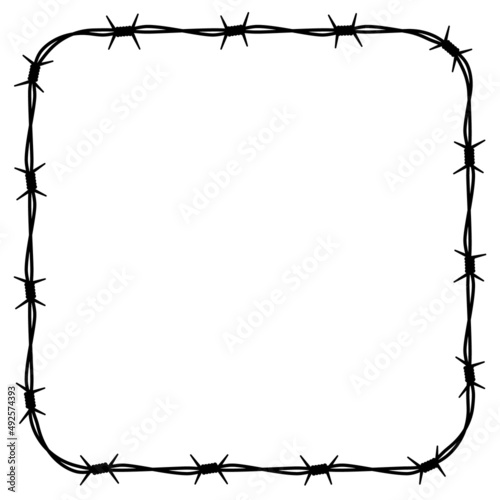 Vector black line barbed wire tangled in a square. Isolated on white background.