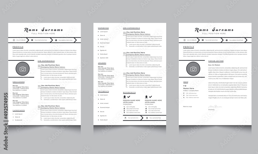 Professional Resume Template, Clean Resume with Cover Letter  Layout Kit