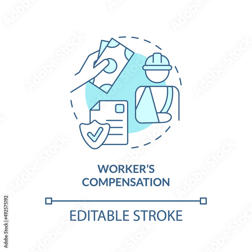 Worker compensation turquoise concept icon. Federal social insurance includes abstract idea thin line illustration. Isolated outline drawing. Editable stroke. Arial, Myriad Pro-Bold fonts used