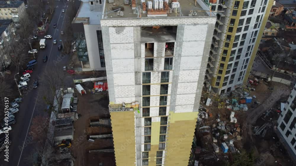 Building external wall thermal insulation with mineral wool. Exterior