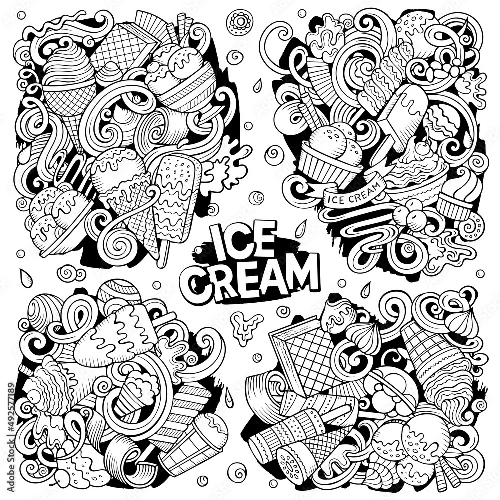 Ice Cream cartoon vector doodle designs set.